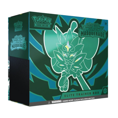 Pokémon Twilight Masquerade Elite Trainer Box with Pokémon logo and character design.