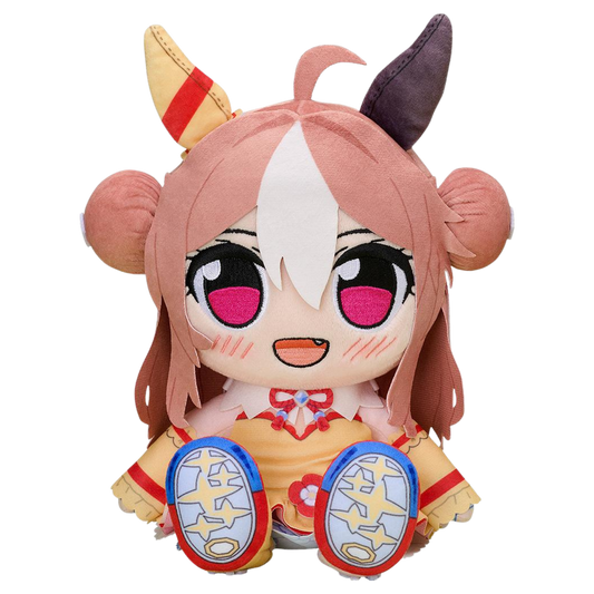 Plush toy with character design on a white background