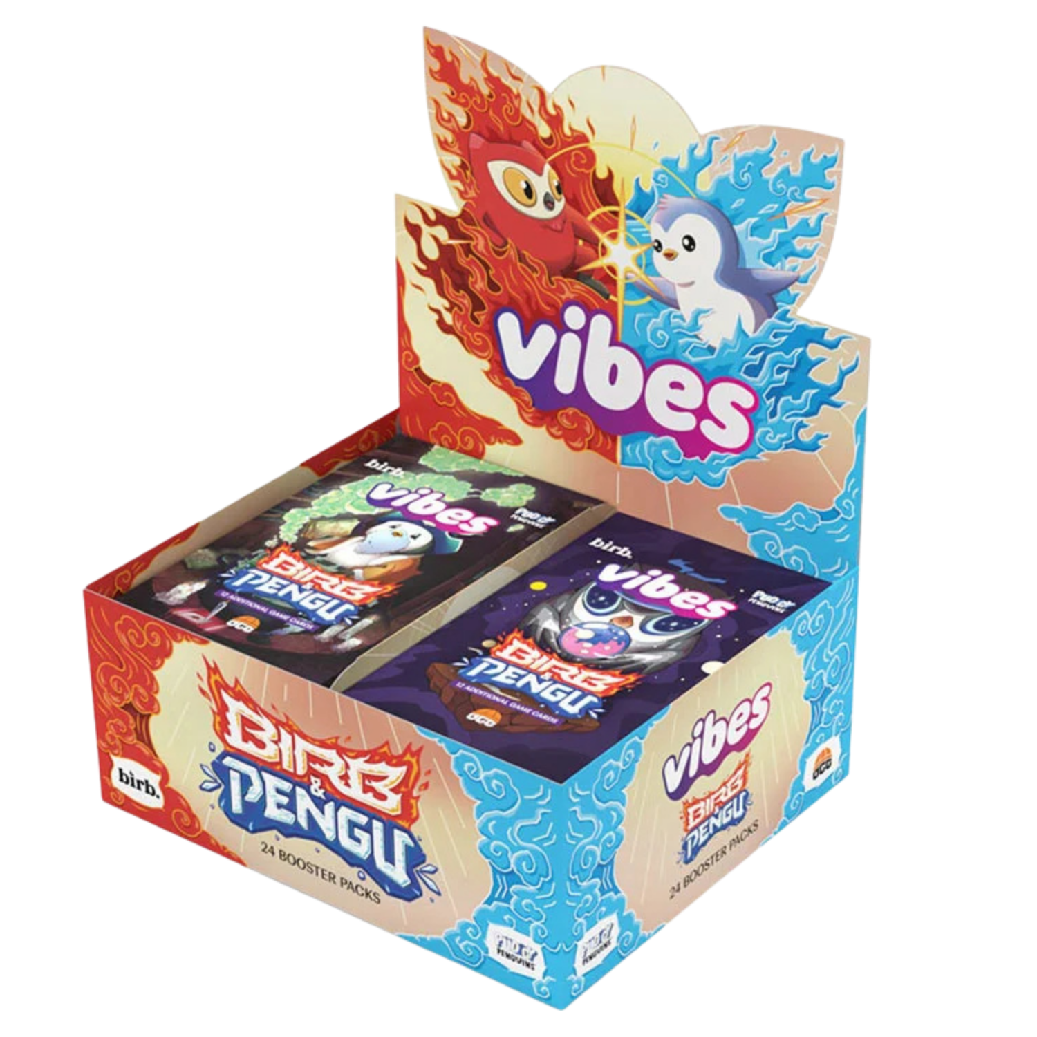 Box of 'Bibb Pengu' and 'Vibes' trading cards with colorful design on a white background