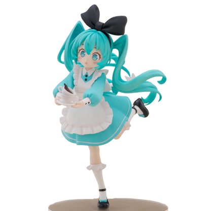 Figurine of a character with turquoise hair and outfit on a white background