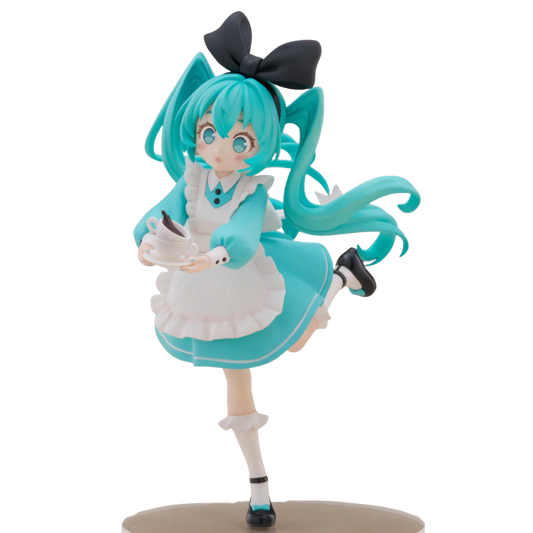 Figurine of a character with turquoise hair and outfit on a white background