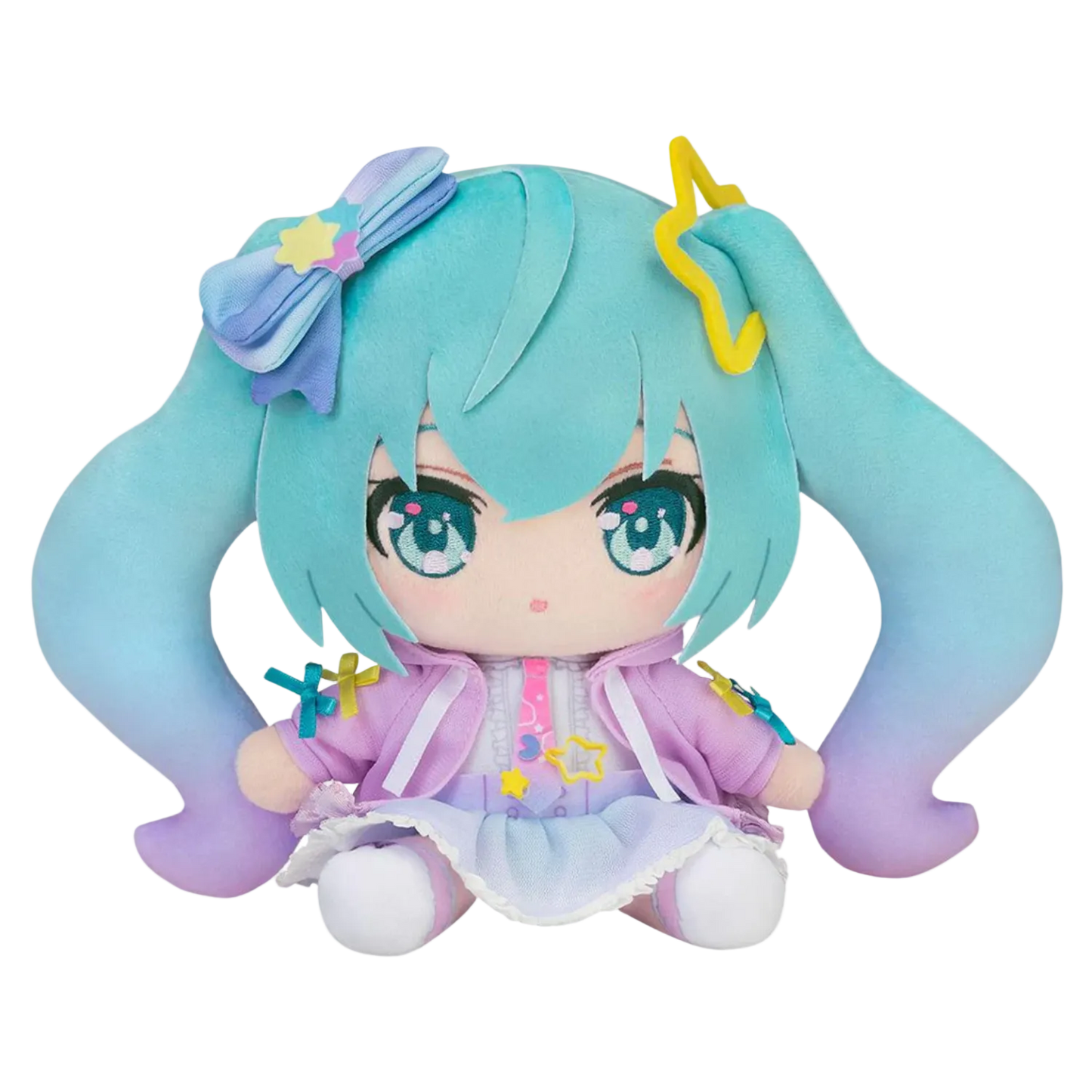 Plush toy with character design on a white background