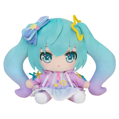 Plush toy with character design on a white background