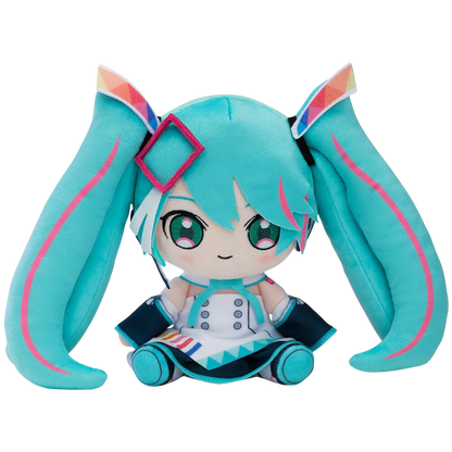 Plush toy of a character with turquoise hair and outfit on a white background