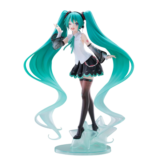Figurine of a character with long turquoise hair on a white background