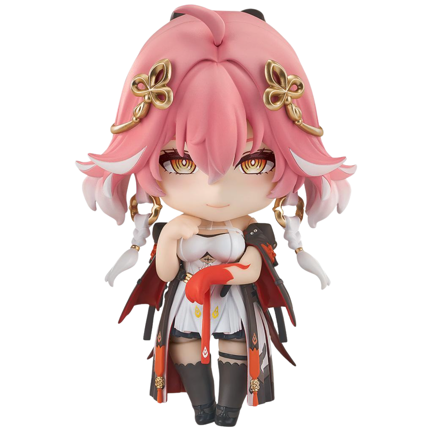 Anime character figurine with pink hair and butterfly accessories on a white background